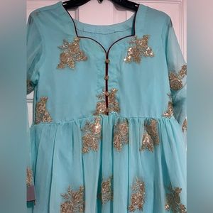 3 pc Formal sharara pakistani Indian wedding wear - sky blue medium size